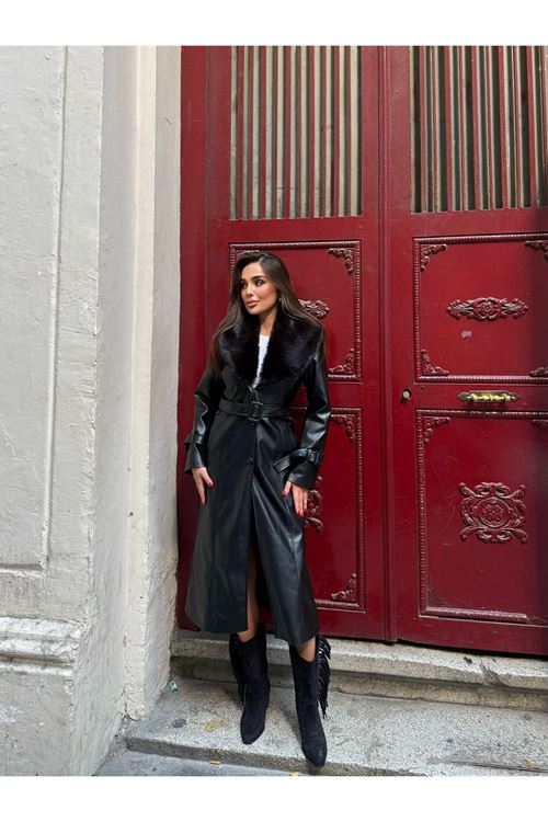 SEYYAR KÜRK YAKA DERİ KABAN