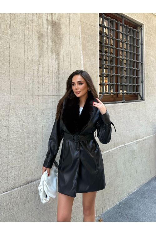 SABİT KÜRK YAKA DERİ BLAZER CEKET