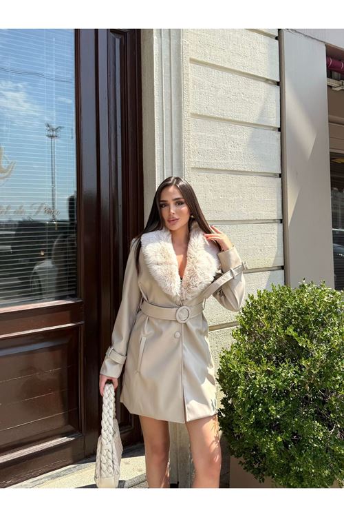 SABİT KÜRK YAKA DERİ BLAZER CEKET