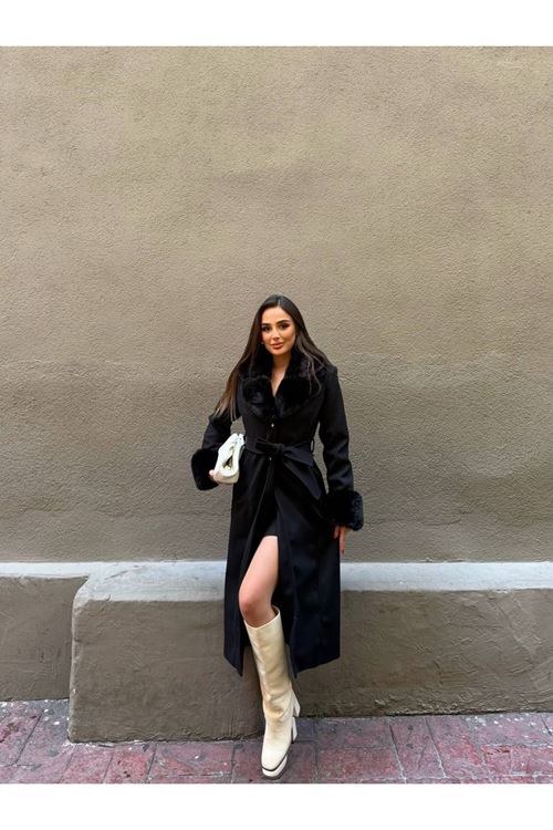 Kürk Yaka Kaşe Kaban