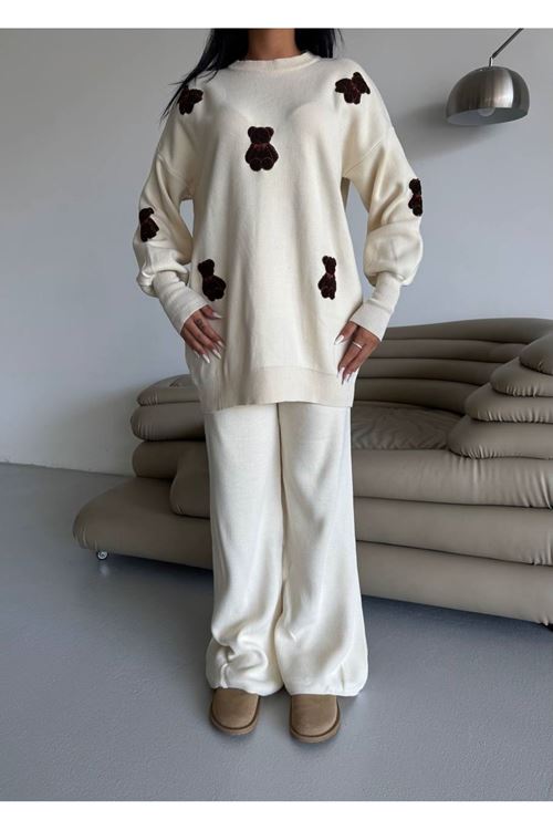 Ayıcık Nakışlı Pamuk Triko Takım