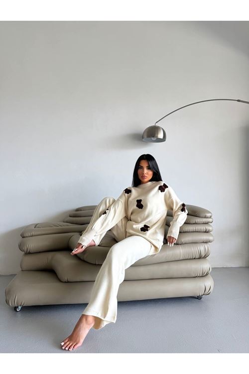 Ayıcık Nakışlı Pamuk Triko Takım