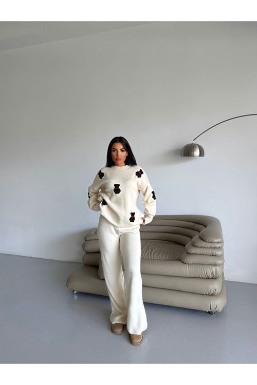 Ayıcık Nakışlı Pamuk Triko Takım