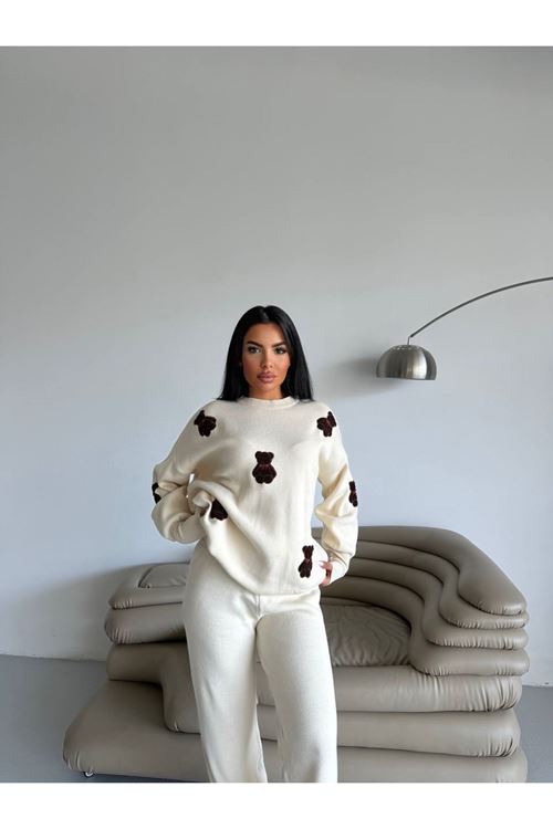 Ayıcık Nakışlı Pamuk Triko Takım