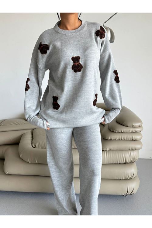 Ayıcık Nakışlı Pamuk Triko Takım