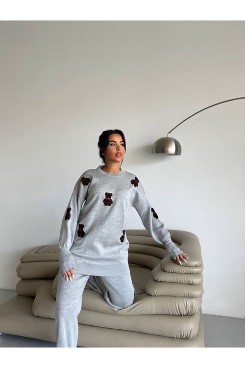 Ayıcık Nakışlı Pamuk Triko Takım