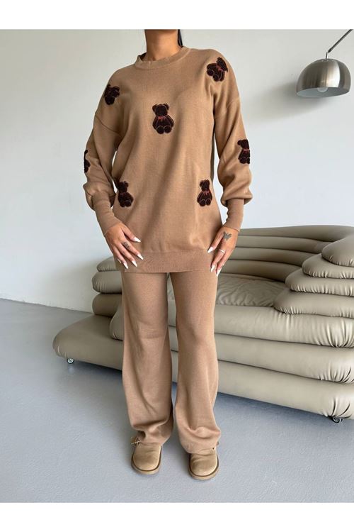 Ayıcık Nakışlı Pamuk Triko Takım