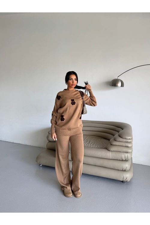 Ayıcık Nakışlı Pamuk Triko Takım