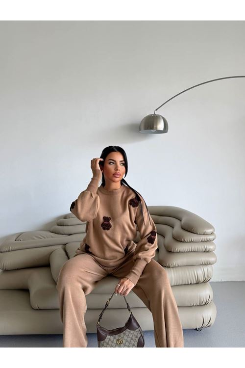 Ayıcık Nakışlı Pamuk Triko Takım