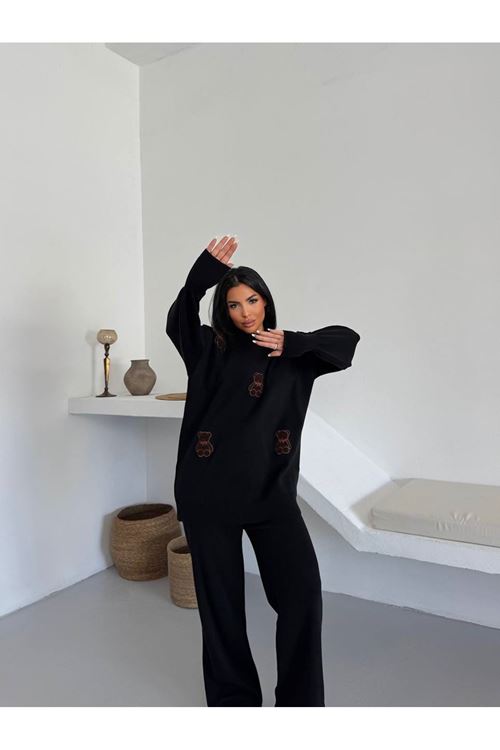 Ayıcık Nakışlı Pamuk Triko Takım