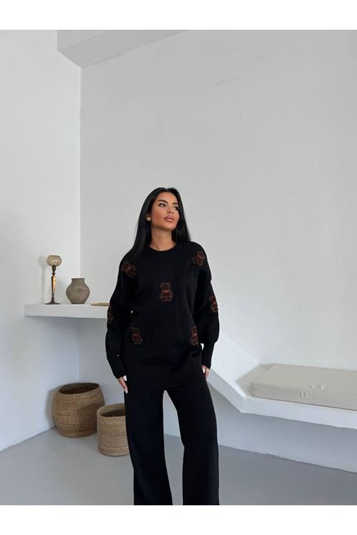 Ayıcık Nakışlı Pamuk Triko Takım