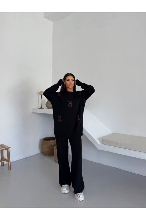 Ayıcık Nakışlı Pamuk Triko Takım