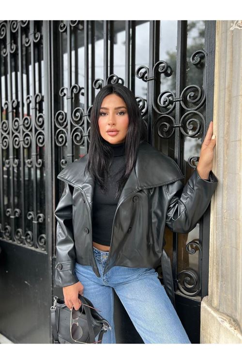 Geniş Yaka Deri Ceket