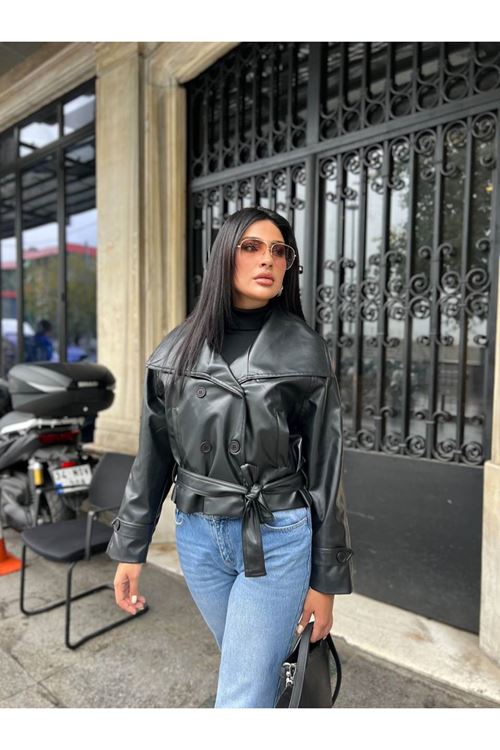 Geniş Yaka Deri Ceket