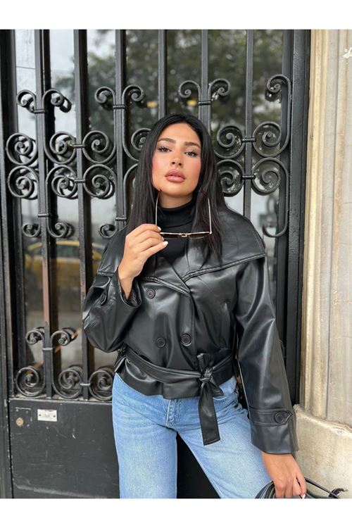 Geniş Yaka Deri Ceket