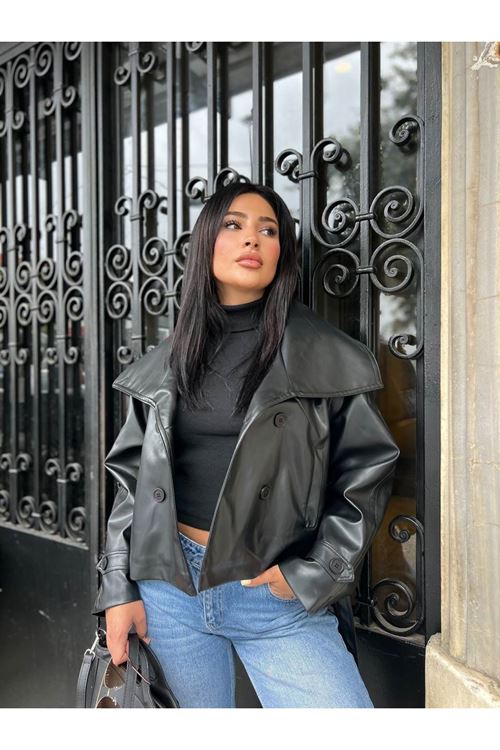 Geniş Yaka Deri Ceket