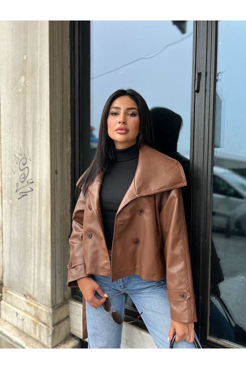 Geniş Yaka Deri Ceket