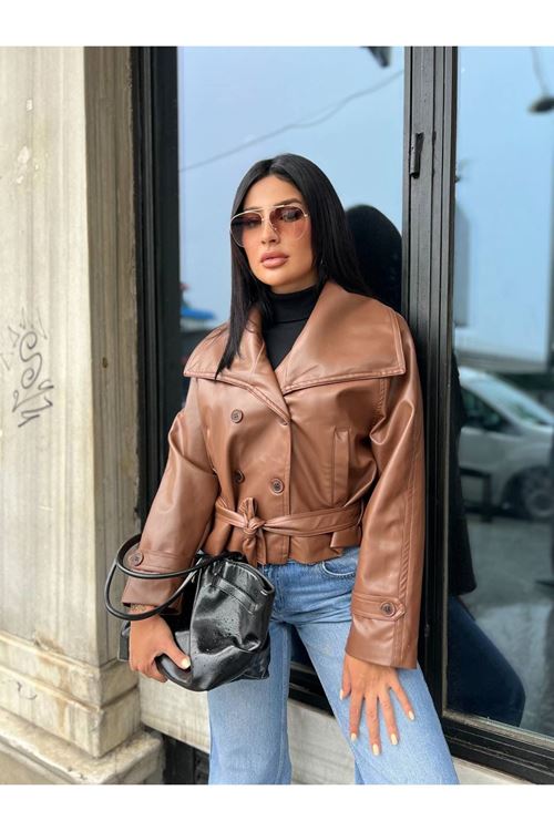 Geniş Yaka Deri Ceket
