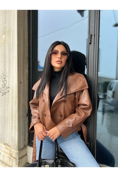 Geniş Yaka Deri Ceket