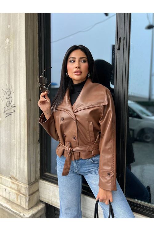 Geniş Yaka Deri Ceket