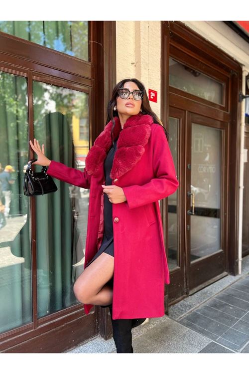 Yakası Kürk Detaylı Premium Kalite Kaban