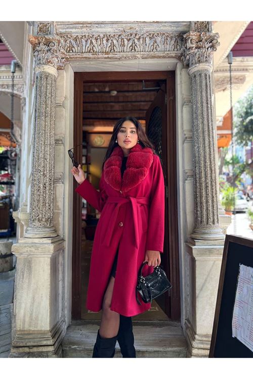 Yakası Kürk Detaylı Premium Kalite Kaban