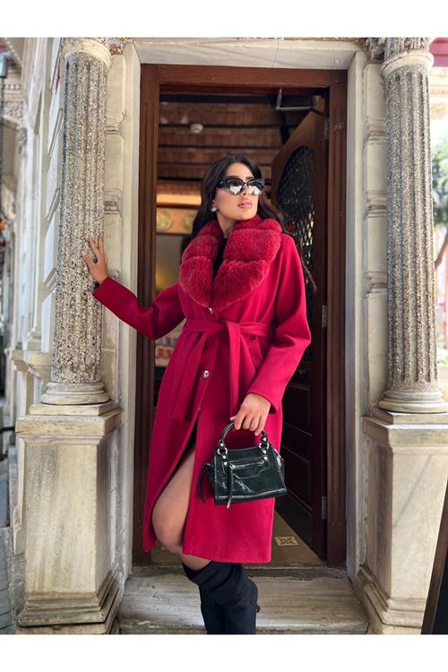 Yakası Kürk Detaylı Premium Kalite Kaban