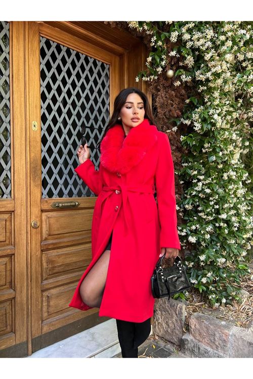 Yakası Kürk Detaylı Premium Kalite Kaban