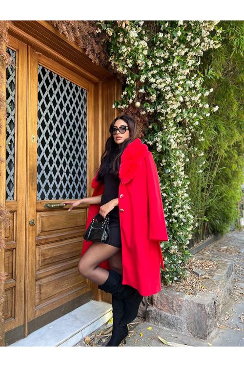 Yakası Kürk Detaylı Premium Kalite Kaban