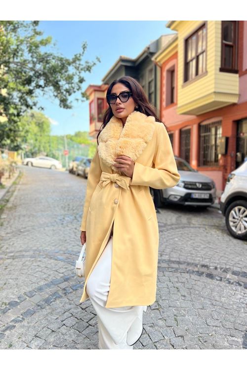 Yakası Kürk Detaylı Premium Kalite Kaban