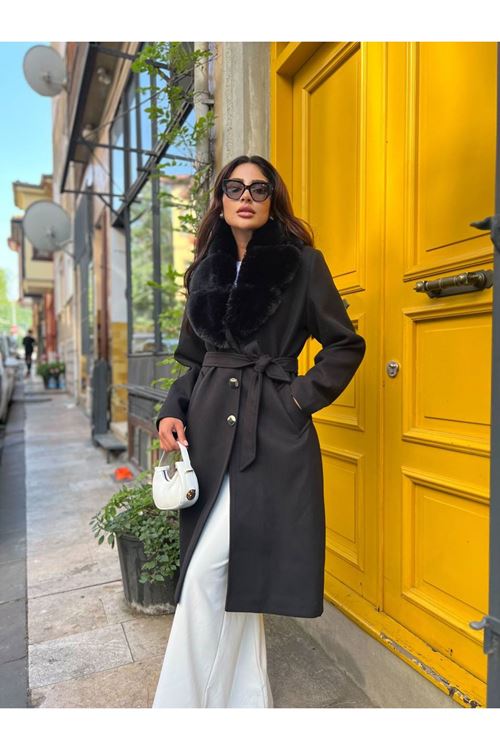 Yakası Kürk Detaylı Premium Kalite Kaban