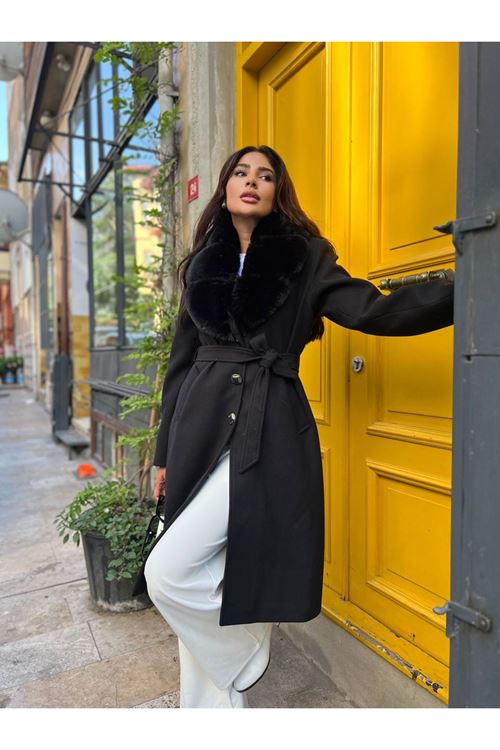 Yakası Kürk Detaylı Premium Kalite Kaban