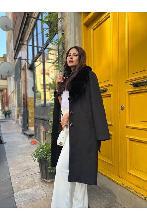 Yakası Kürk Detaylı Premium Kalite Kaban