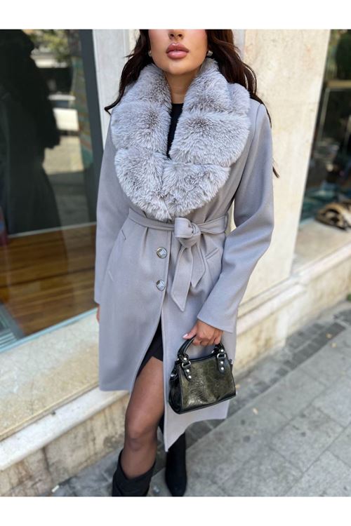 Yakası Kürk Detaylı Premium Kalite Kaban