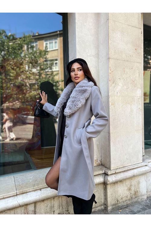 Yakası Kürk Detaylı Premium Kalite Kaban