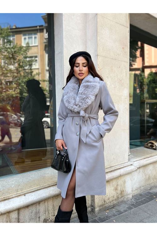 Yakası Kürk Detaylı Premium Kalite Kaban