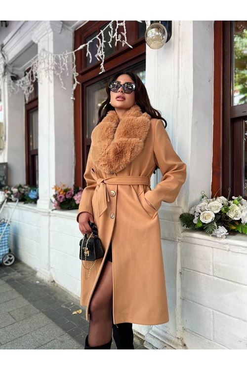 Yakası Kürk Detaylı Premium Kalite Kaban