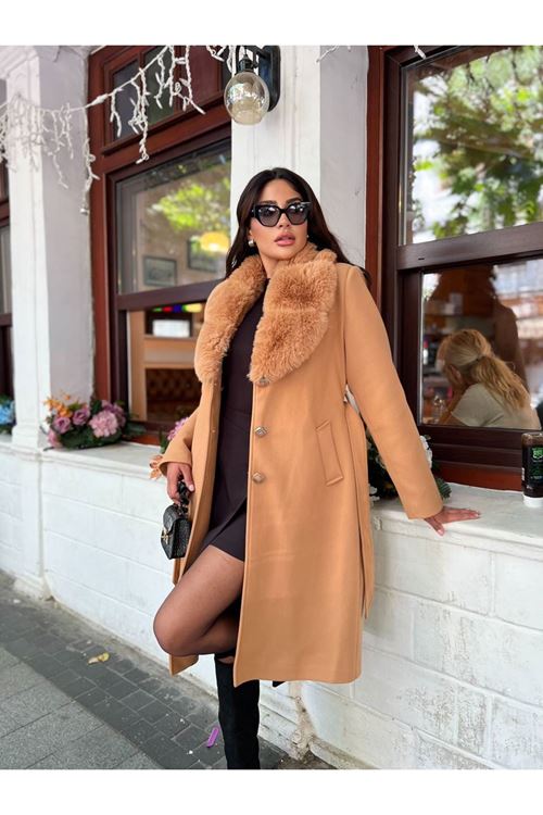 Yakası Kürk Detaylı Premium Kalite Kaban