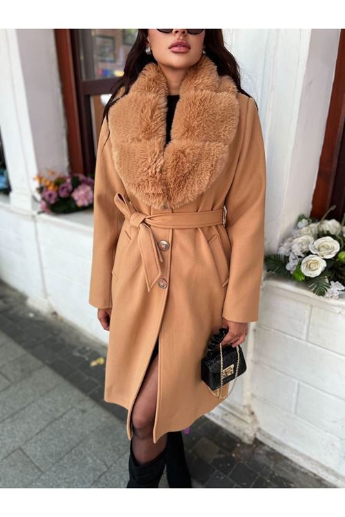 Yakası Kürk Detaylı Premium Kalite Kaban