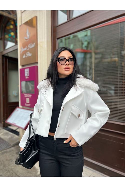 Çıkabilir Kürk Yakalı Kaşe Ceket