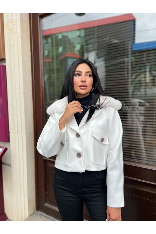 Çıkabilir Kürk Yakalı Kaşe Ceket