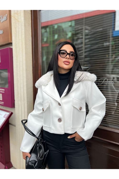 Çıkabilir Kürk Yakalı Kaşe Ceket