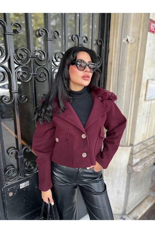 Çıkabilir Kürk Yakalı Kaşe Ceket