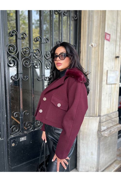 Çıkabilir Kürk Yakalı Kaşe Ceket