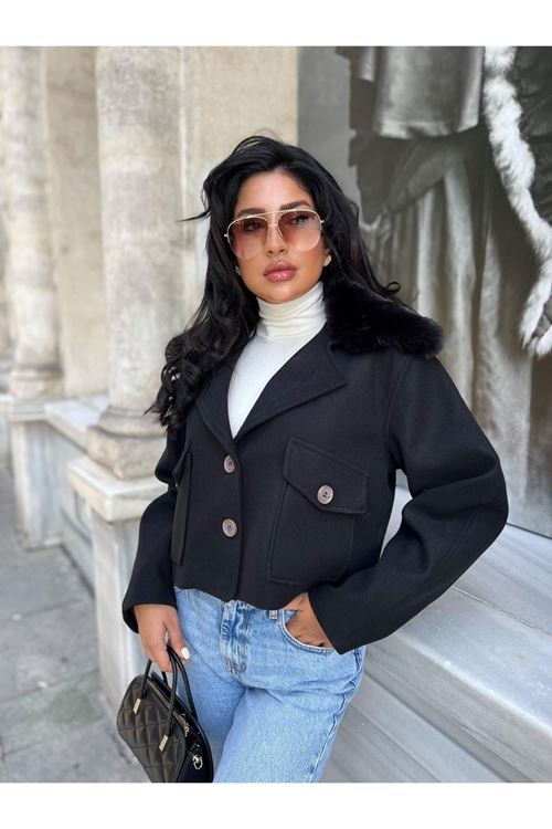 Çıkabilir Kürk Yakalı Kaşe Ceket