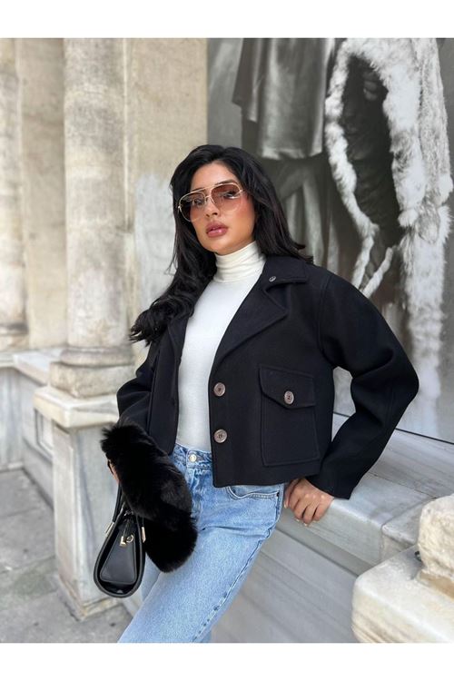 Çıkabilir Kürk Yakalı Kaşe Ceket