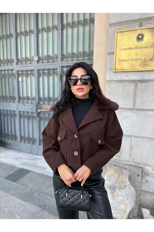 Çıkabilir Kürk Yakalı Kaşe Ceket