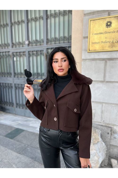 Çıkabilir Kürk Yakalı Kaşe Ceket