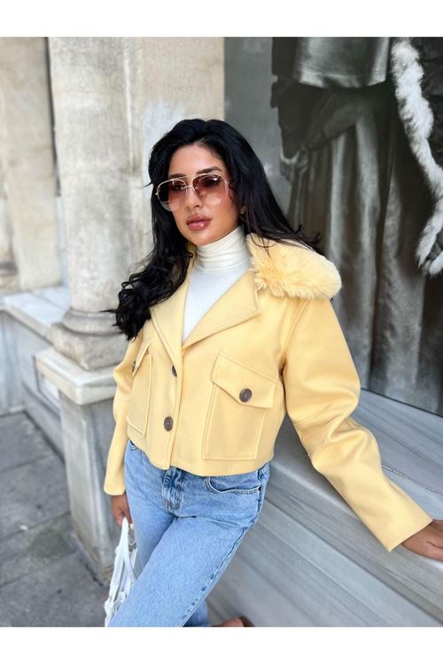 Çıkabilir Kürk Yakalı Kaşe Ceket