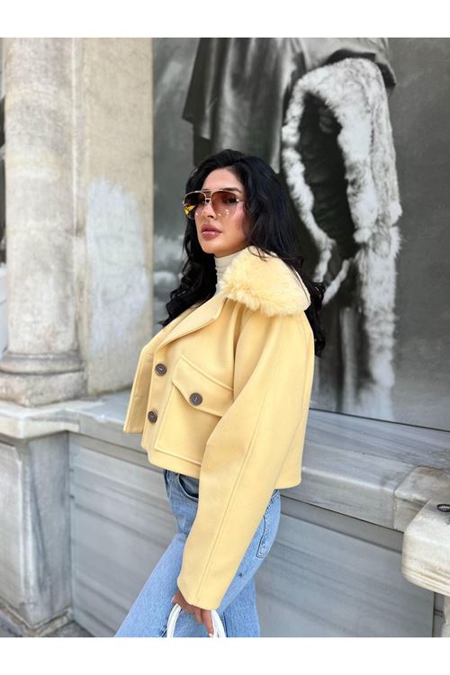 Çıkabilir Kürk Yakalı Kaşe Ceket